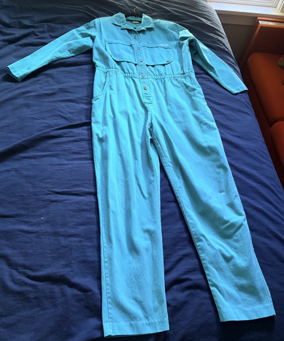 Vintage DREAMS Cotton Denim Jumpsuit Coveralls Blue Green Teal Size Large