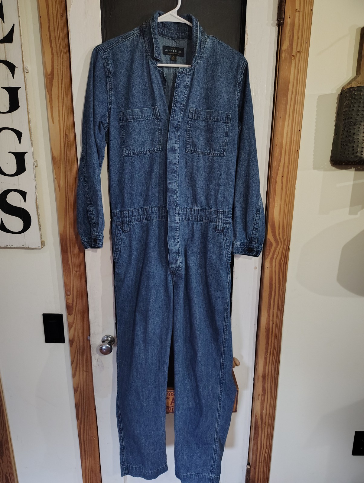 womans Lucky Brand blue denim jumpsuit coveralls size medium utility