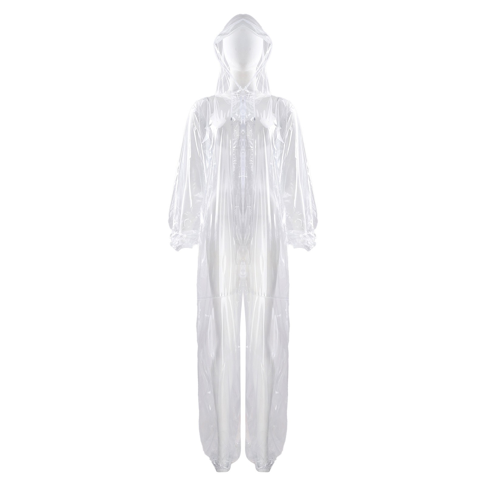 Unisex PVC Waterproof Rain Suit Workwear Front Zipper Hooded Coveralls Rainwear