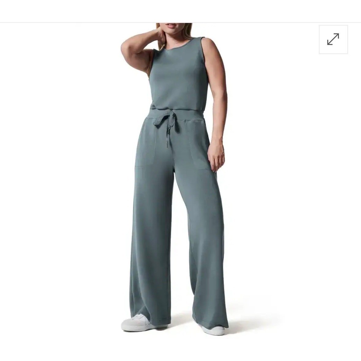 Spanx AirEssentials Sleeveless Jumpsuit Hazy Blue Grey Wide Leg Drawstring 2XP