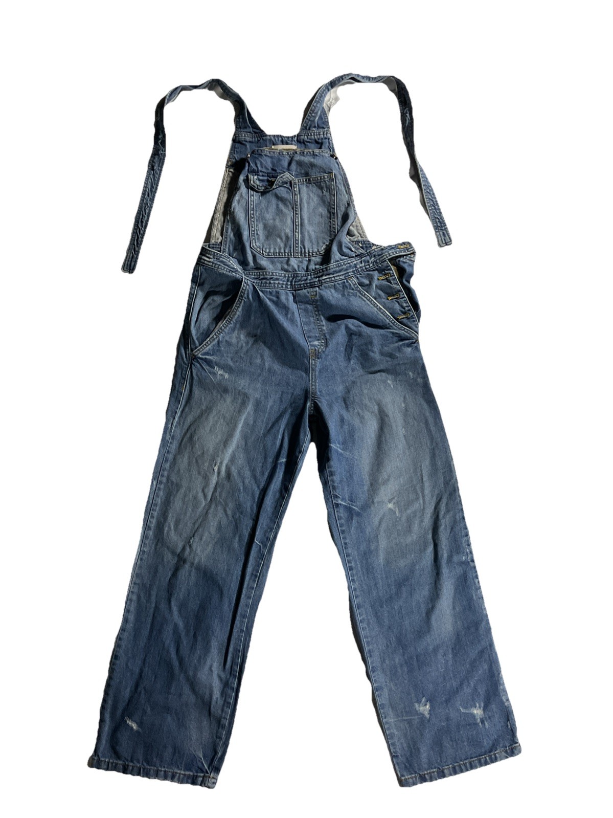 Zara Overalls Womens Small Denim Distressed Ripped Wide Leg Pockets Boho