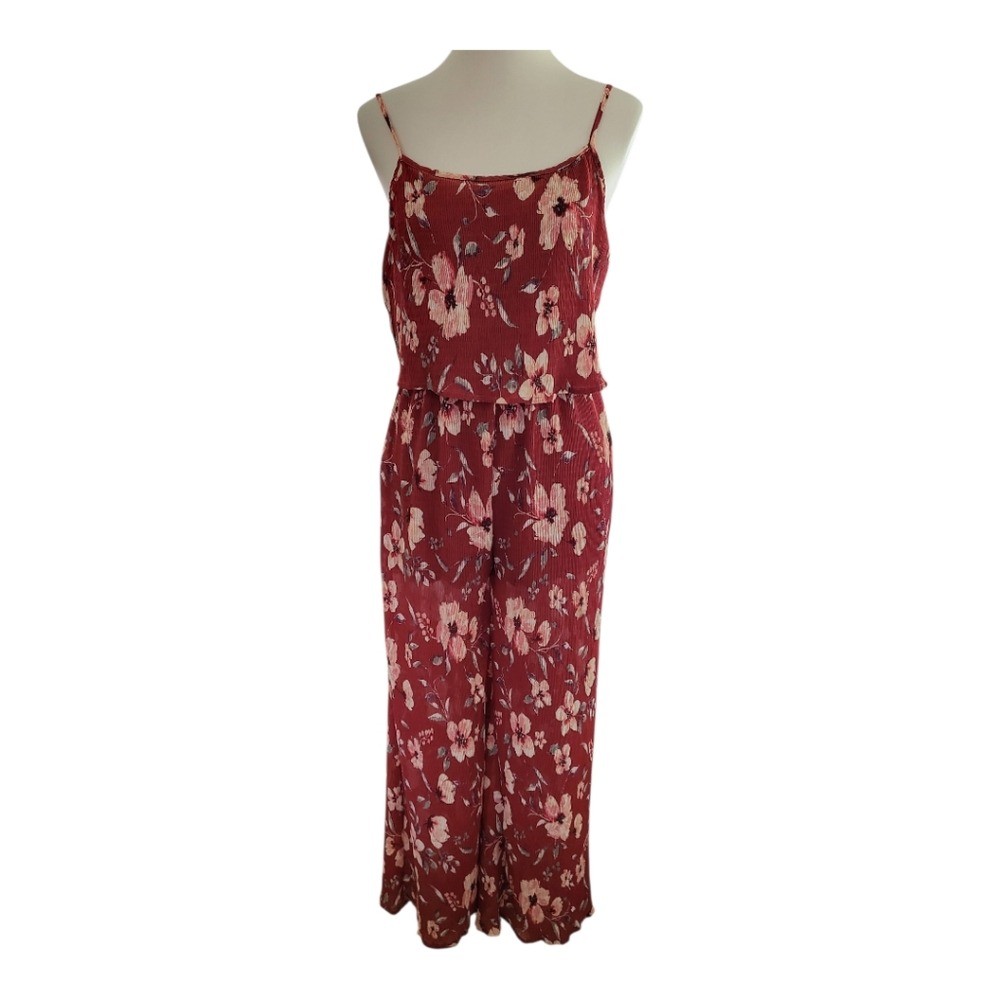 Lumiere Floral Burgundy Wide Leg Jumpsuit Wkmens Size S