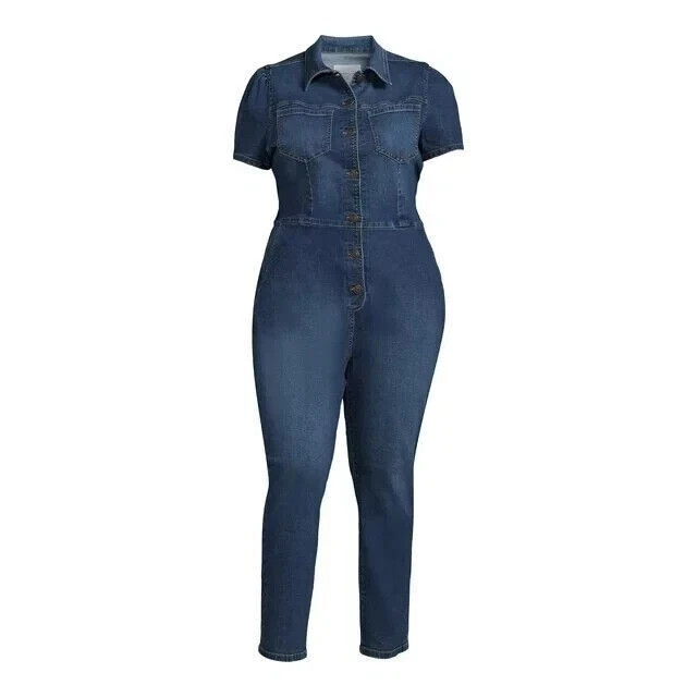 CELEBRITY PINK – SIZE: M – Relaxed Fit Denim Button-Up One-Piece Boilersuit -NEW