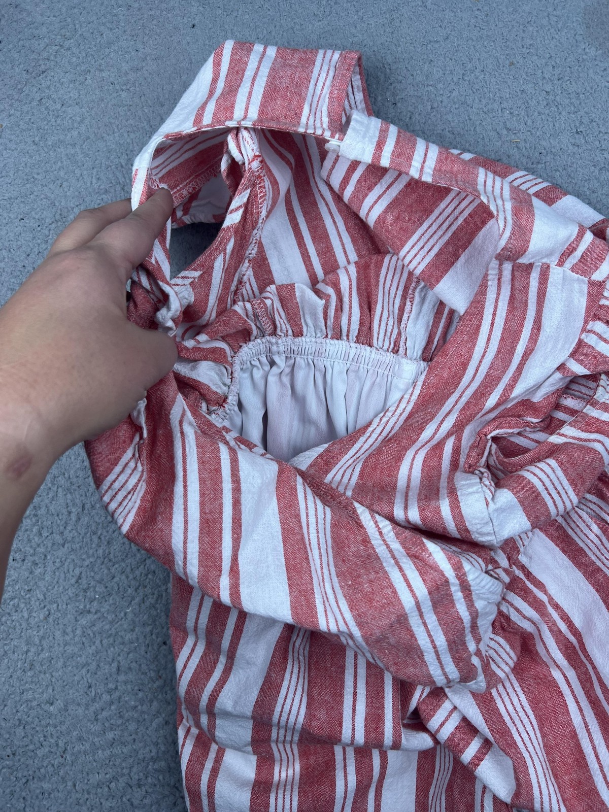 Old Navy Jumpsuit Womens Small Red White Stripe Linen Blend V Neck Wide Leg
