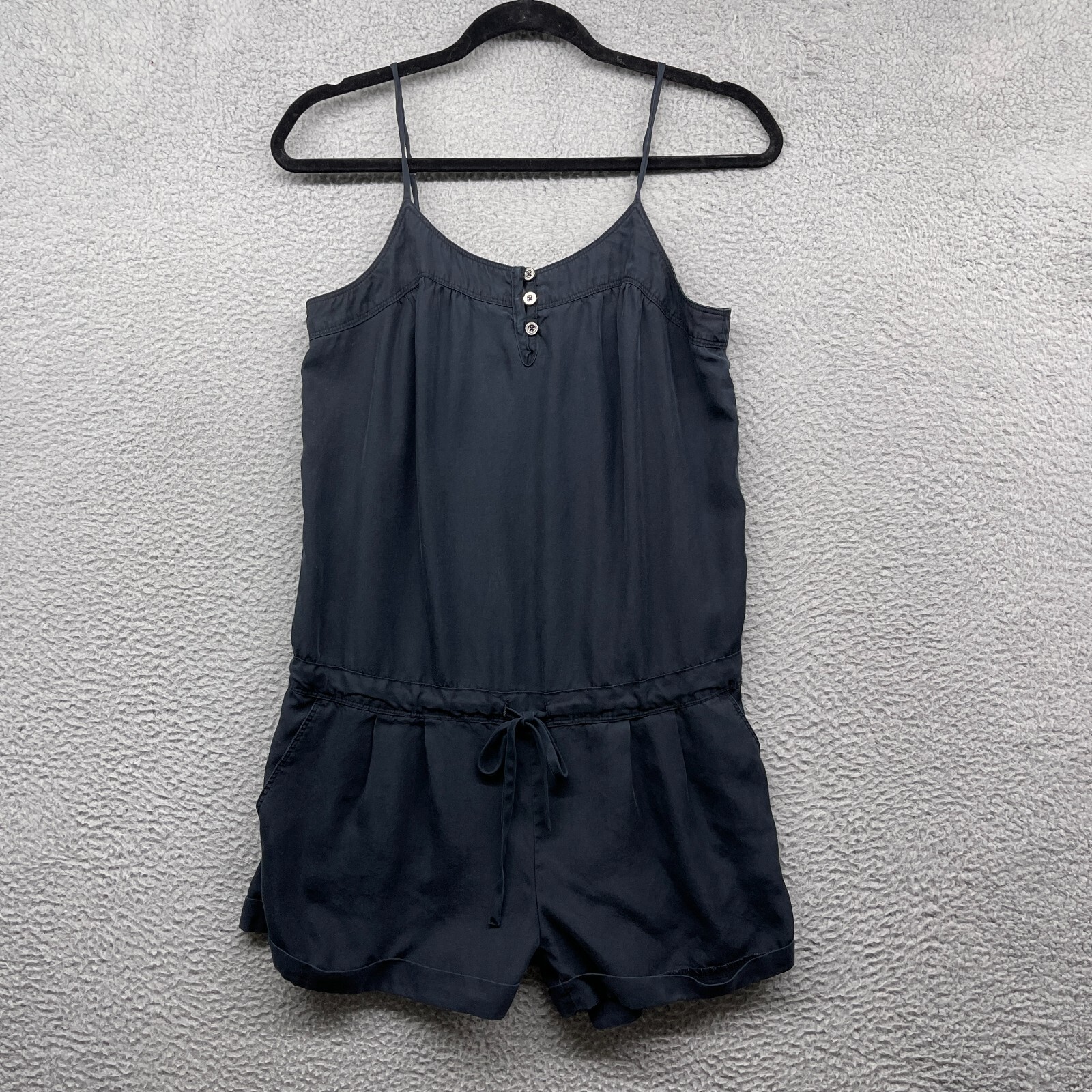 Gap Women Romper Shorts Blue Spaghetti Strap Scoop Neck Button Drawstring Size S