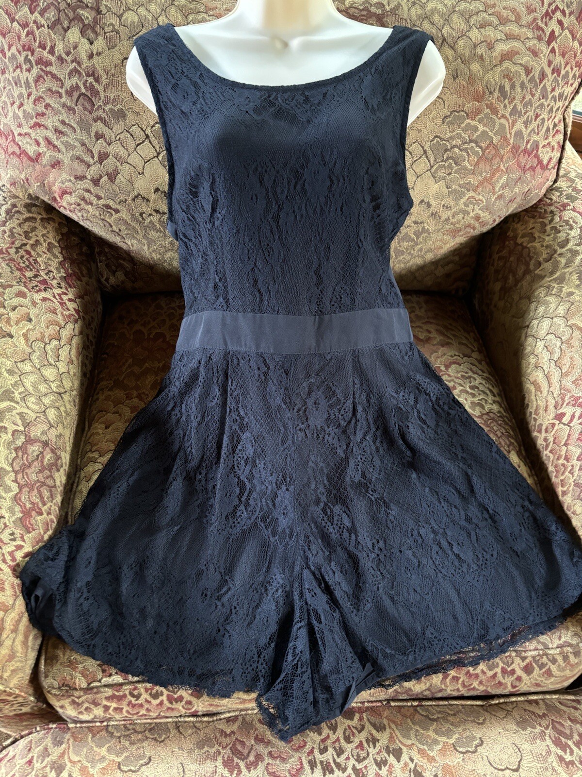 Material Girl NWT black lace lined romper sz XL cut out back