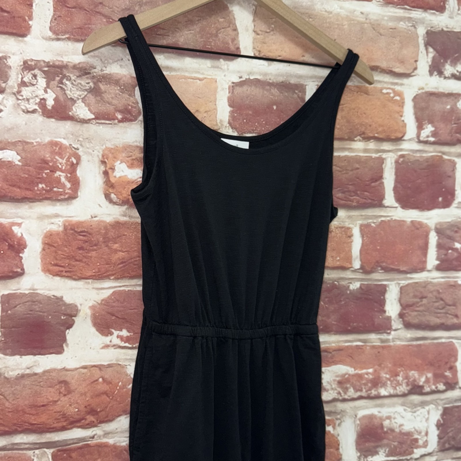 J Jill Tank Pants Jumpsuit Womens XS Plain Black Slubbed Wide Leg Pull On
