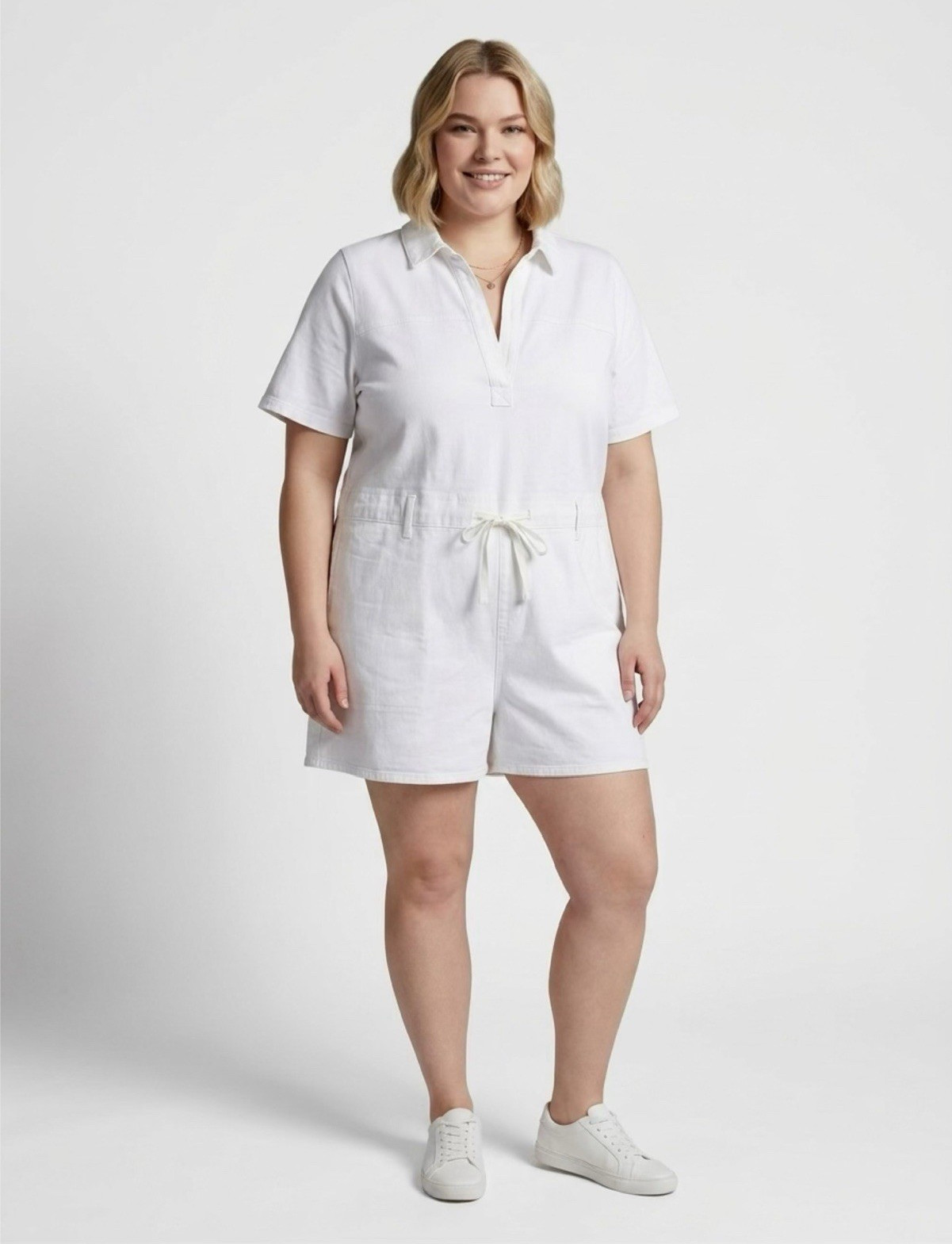 Universal Thread Women’s White Collared Short Sleeve Romper Zip Pockets 4X