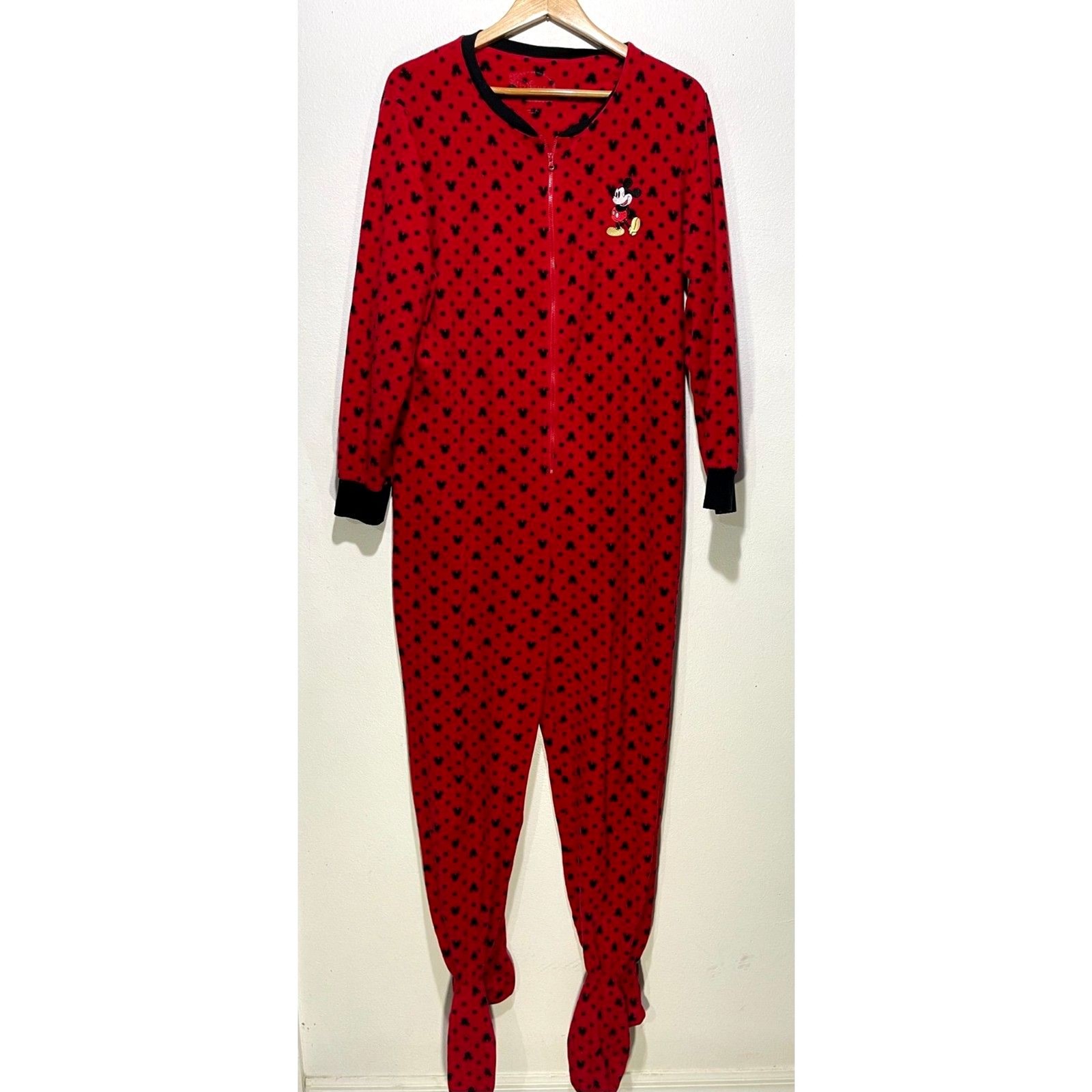 Disney Mickey Mouse one piece outfit hooded Faux Fur sleepwear red adult XL
