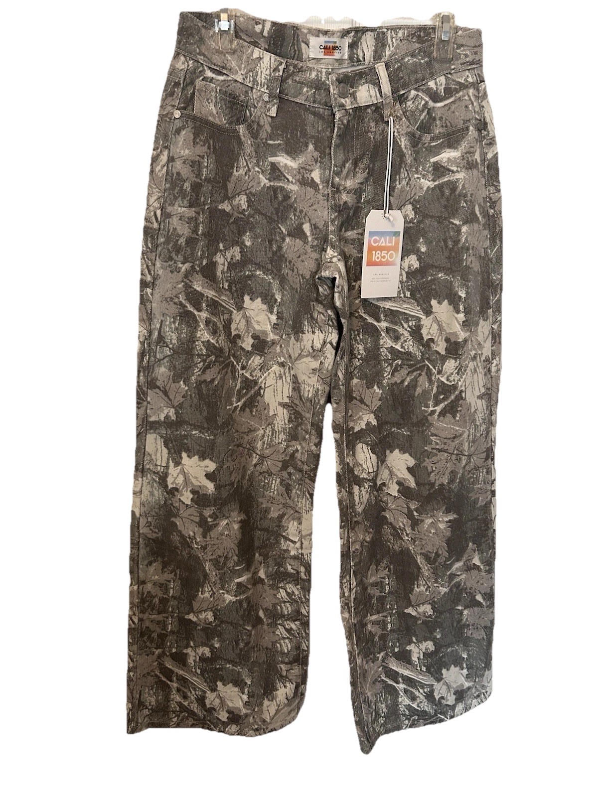Cali 1850 Wide Leg Leaf Print Jeans Green Tropical Palm RN 158201 Size 7/28