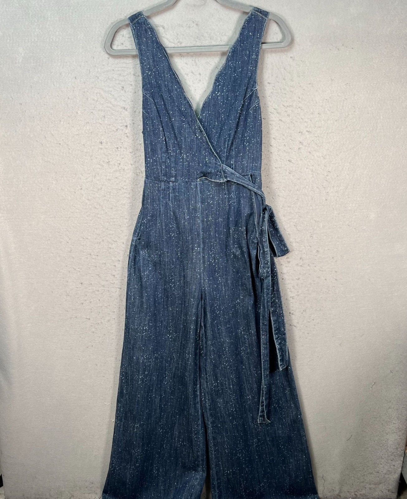 Pilcro By Anthropologie Womens 0 Denim Speckled Jumpsuit With Wrap Tie Waist