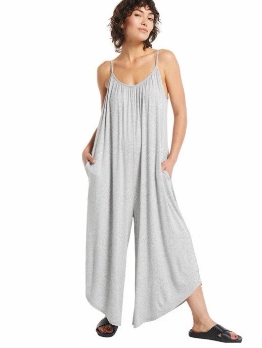 Z SUPPLY Grey Wide Leg Jumpsuit L Soft Lounge Overalls Coastal Casual Boho Chic