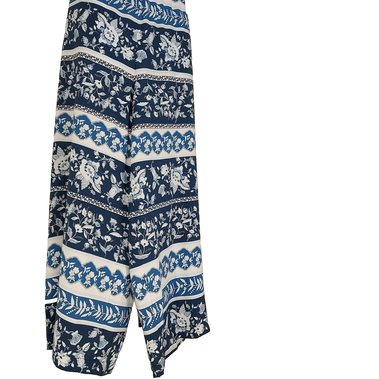 LOFT BLUE-WHITE STRIPED FLORAL V-NECKLINE POCKETS JUMPSUIT SZE: XL NWT $90.00