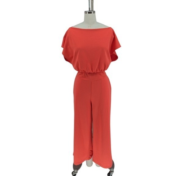 00163 NY Co Boatneck Wide Leg Jumpsuit Red Orange size Small Business casual