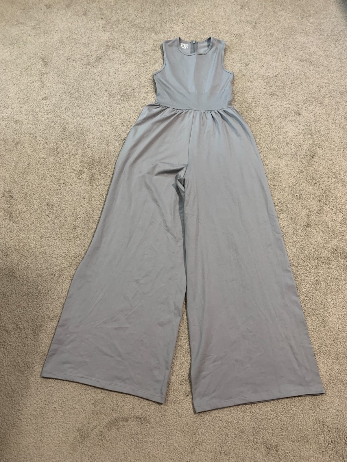 Wide Leg Jumpsuit Womens S Gray Luxury Fashion Sleeveless Stretch Thick