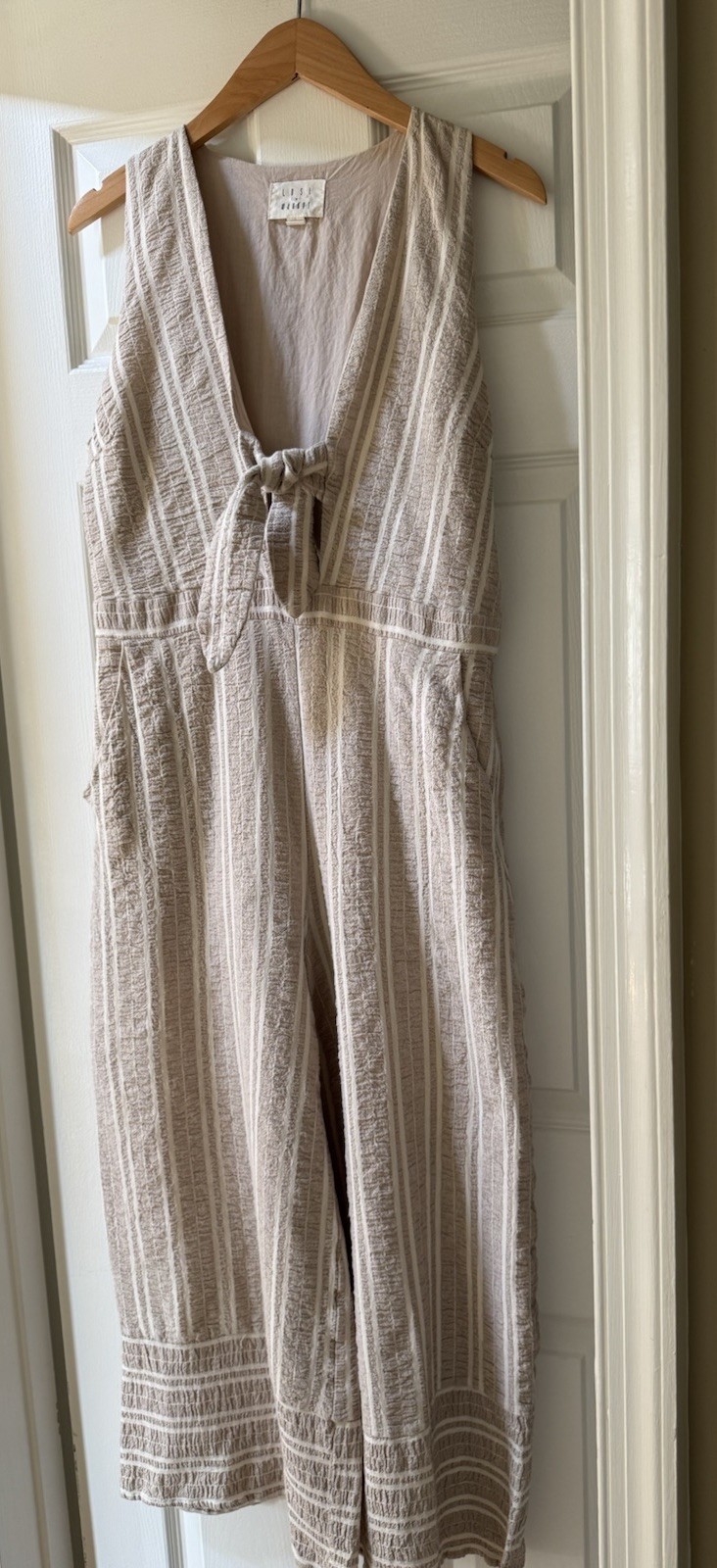 LOST & WANDER Striped Jumpsuilw/Tie Across Chest Cotton/Linen-Large