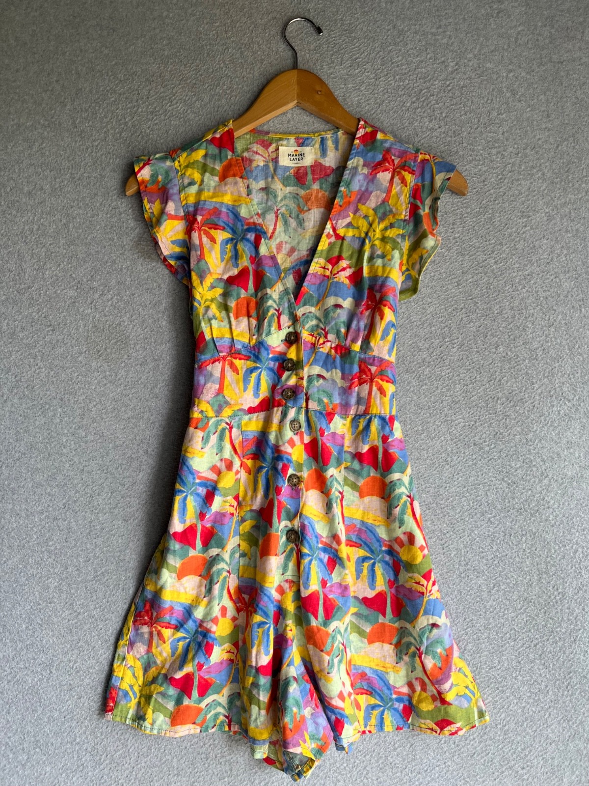 Marine Layer Romper Womens XS Colorful Tropical Palm Beachy Resort Wear