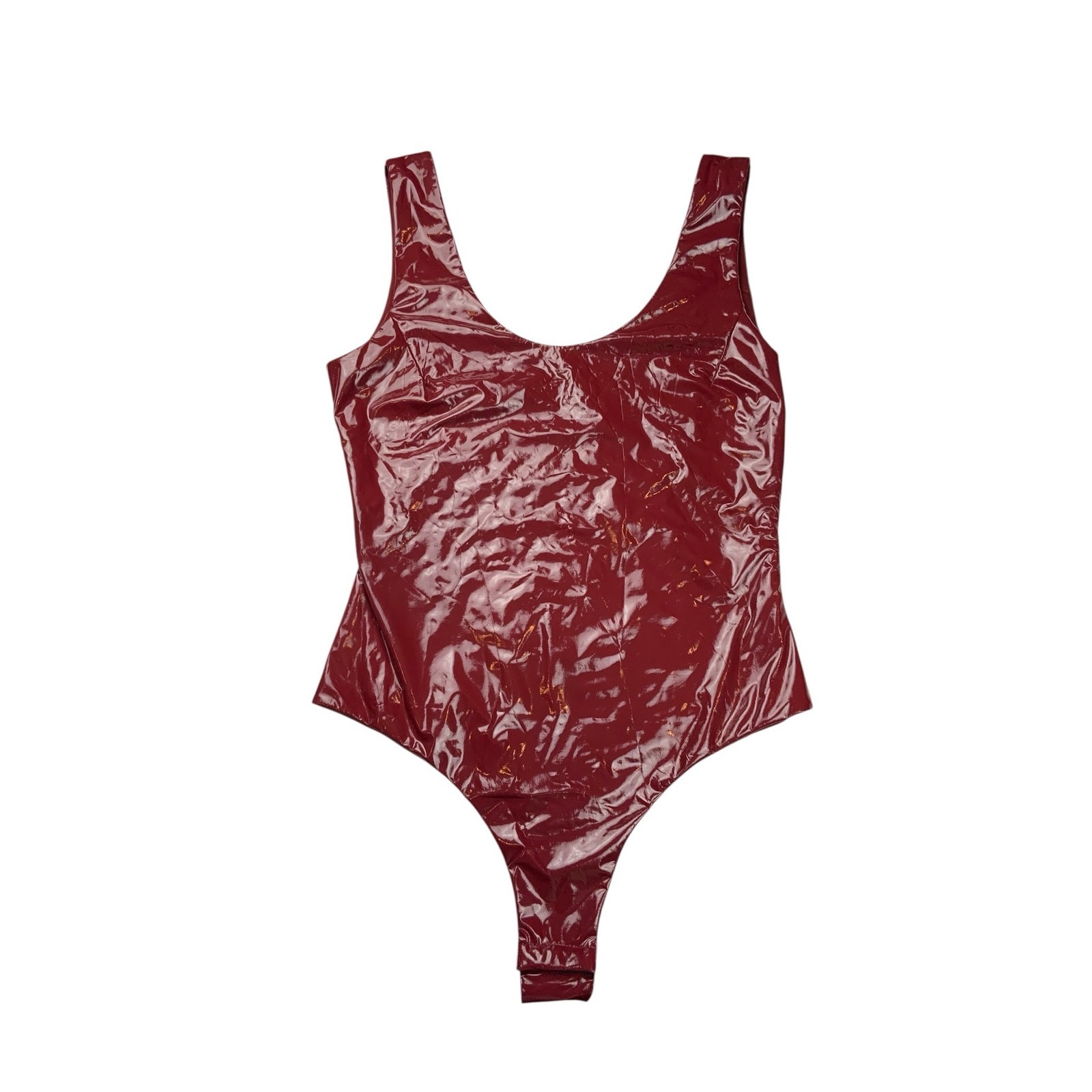 Princess Polly Red Vinyl Bodysuit Womens US 6 Faux Patent Leather Snap Bottom