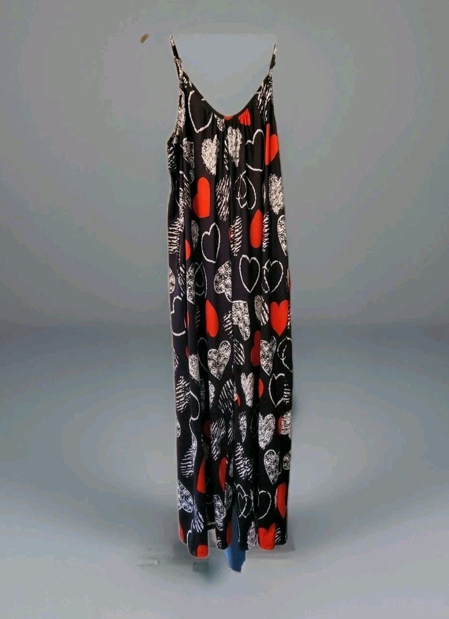 Heart print jumpsuit spaghetti strap Black Red White Womens 2XL