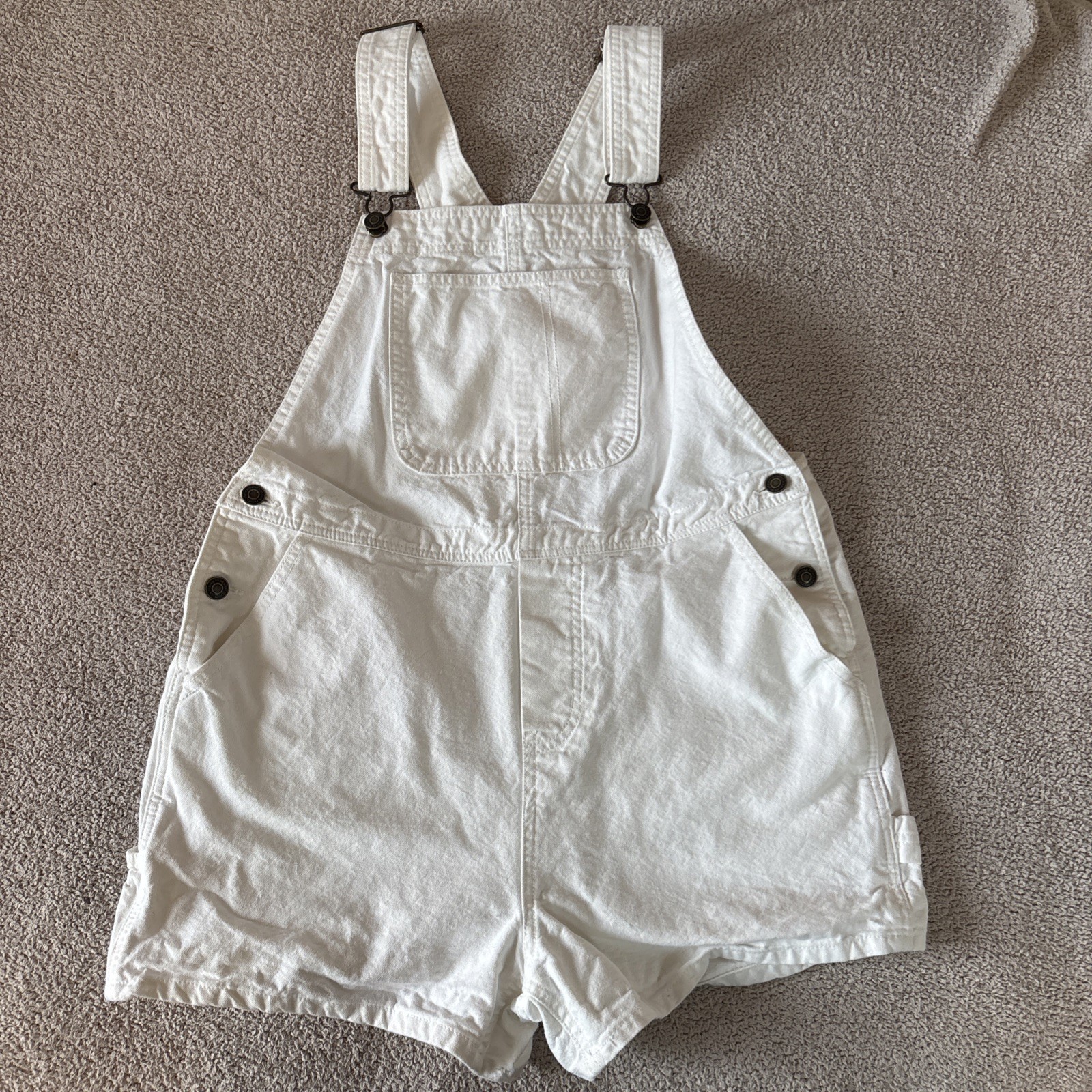RSQ Ecru Canvas Shortalls Women L Romper Festival Western Beachy Coastal Painter