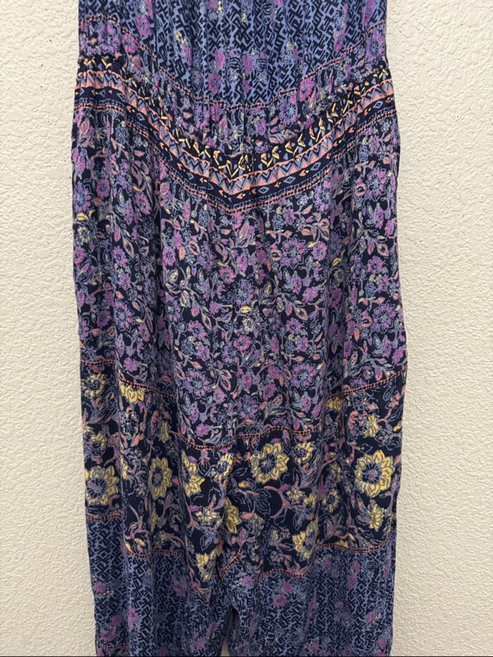 NWT Billabong Take Me Away Jumpsuit Blue Floral V-Neck Large Boho Hippie Summer