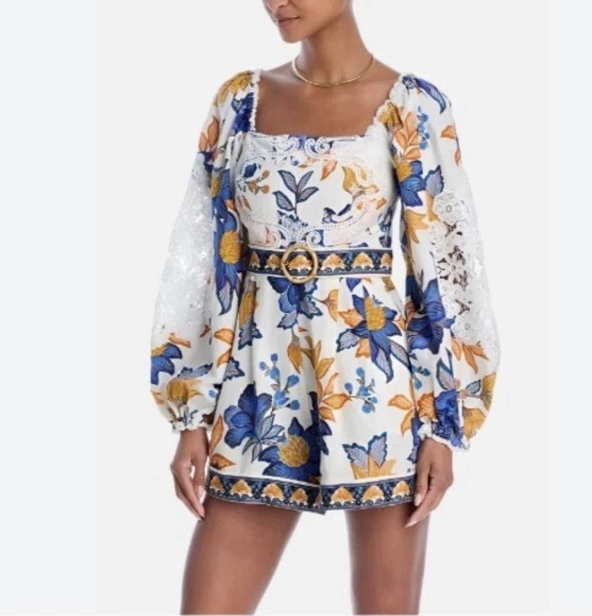 NWT Farm Rio Romper size Large ($230) Yellow/Blue/White Lace Floral Romper