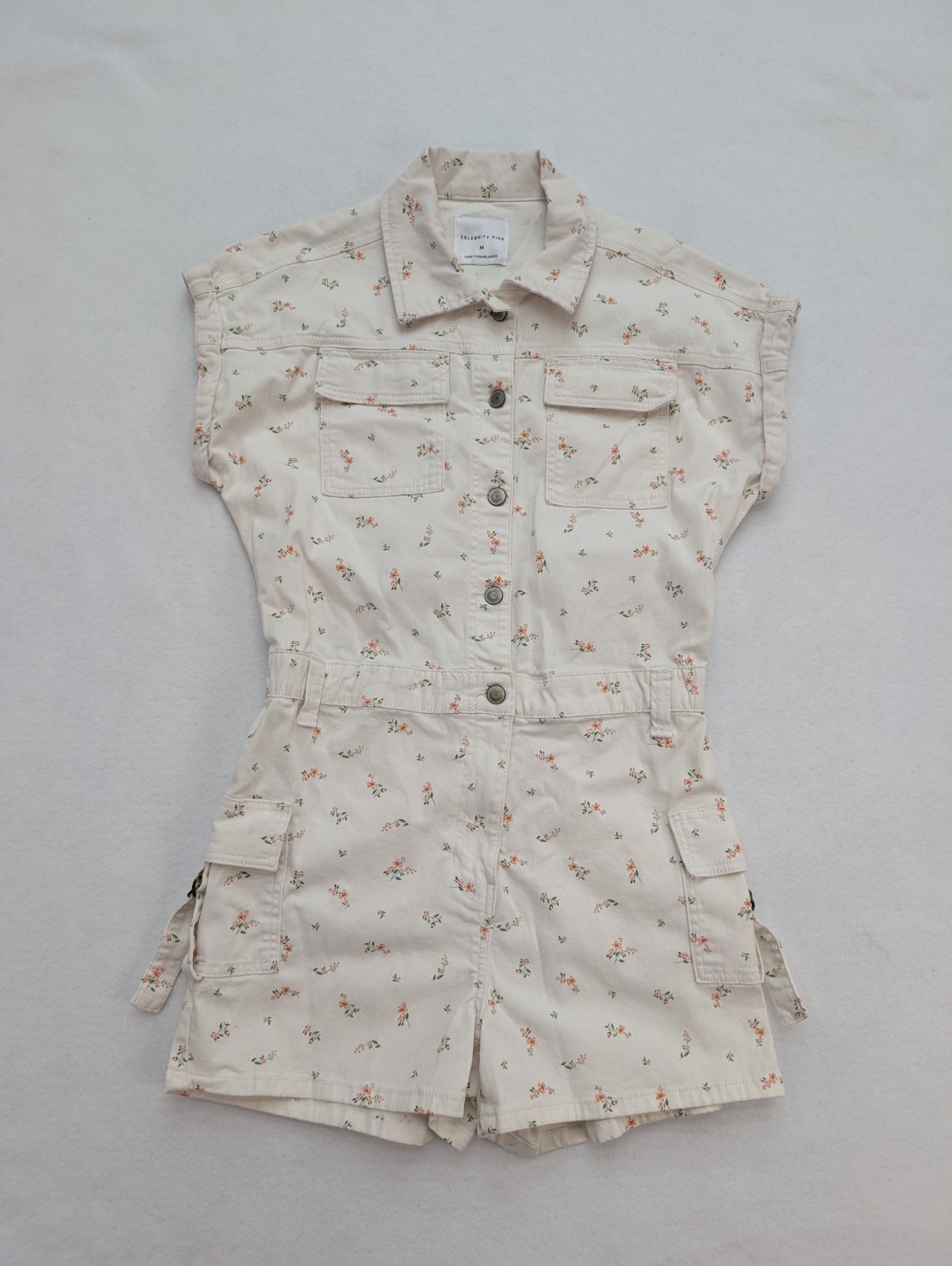 Celebrity Pink Women’s Romper Size M White Floral Print Bohemian Cottage Core