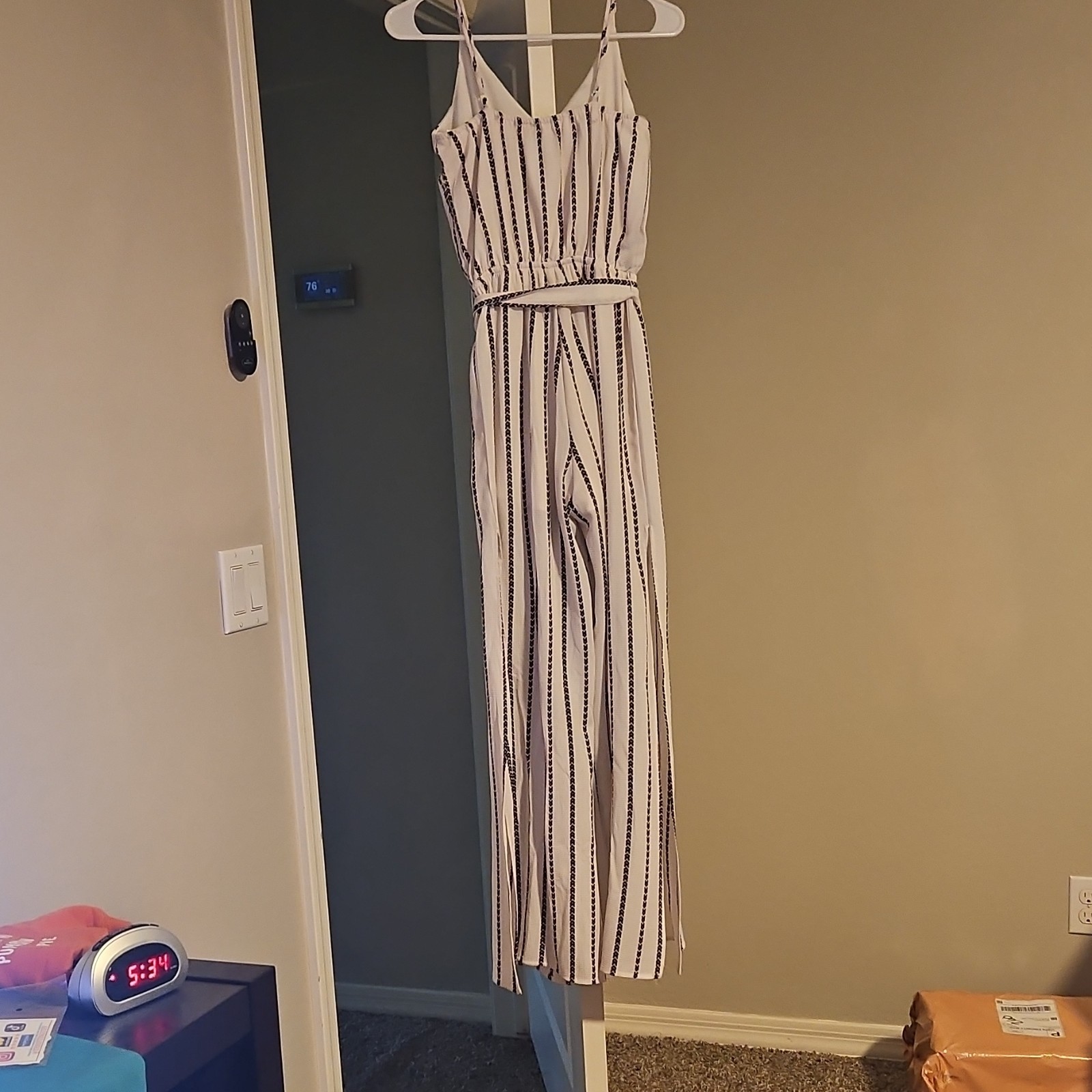 One Clothing XS Striped Jumpsuit White Black Sleeveless Wide-Leg Tie V-Neck