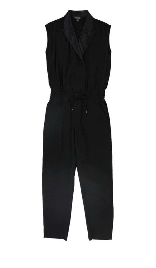 NWT $245 Ralph Lauren Womens Tuxedo Jumpsuit, Black, Petite, 4P