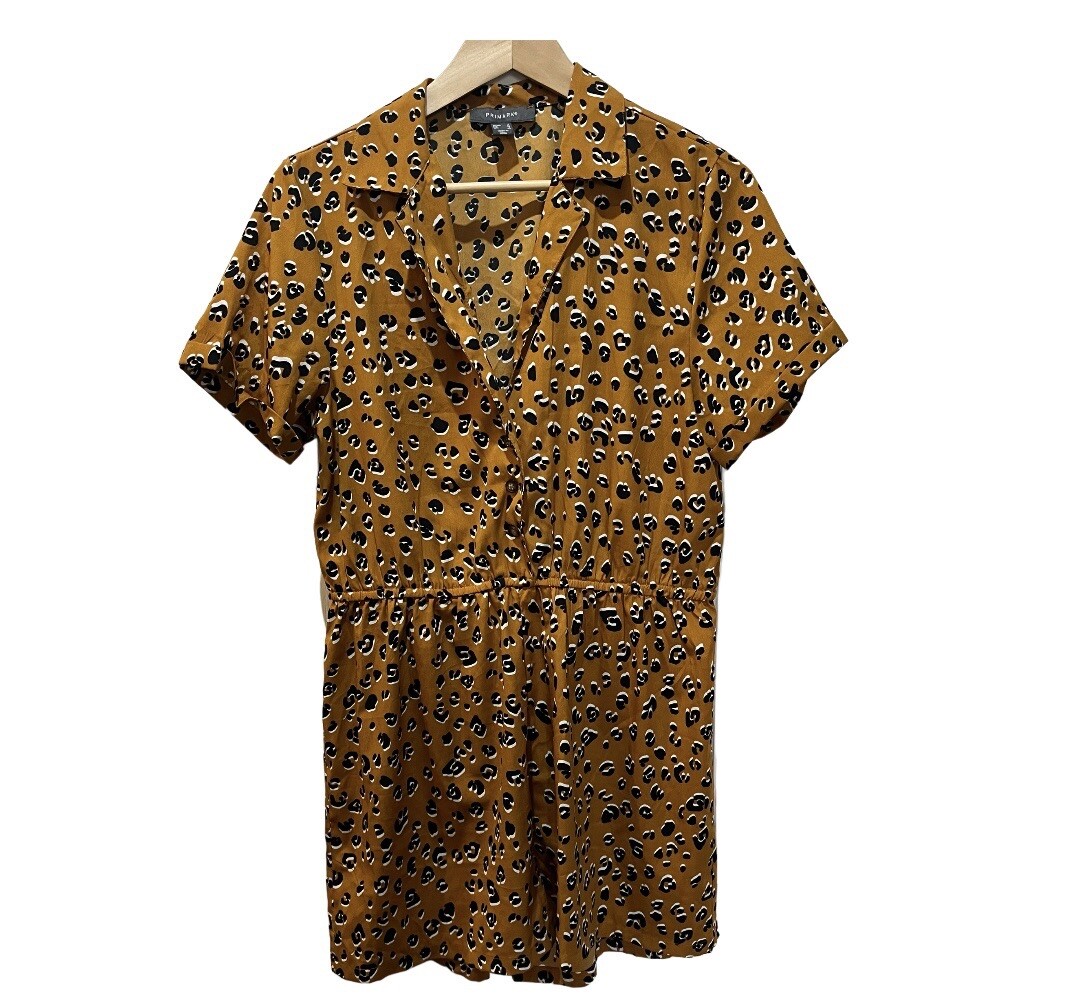 Primark – Size 12 UK – Yellow Animal Print Polyester Playsuit One-Piece Button