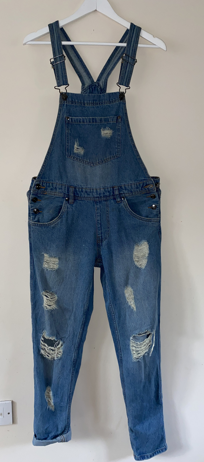 Ladies Denim Dungaree Overalls Size 6 -8 Distressed ripped