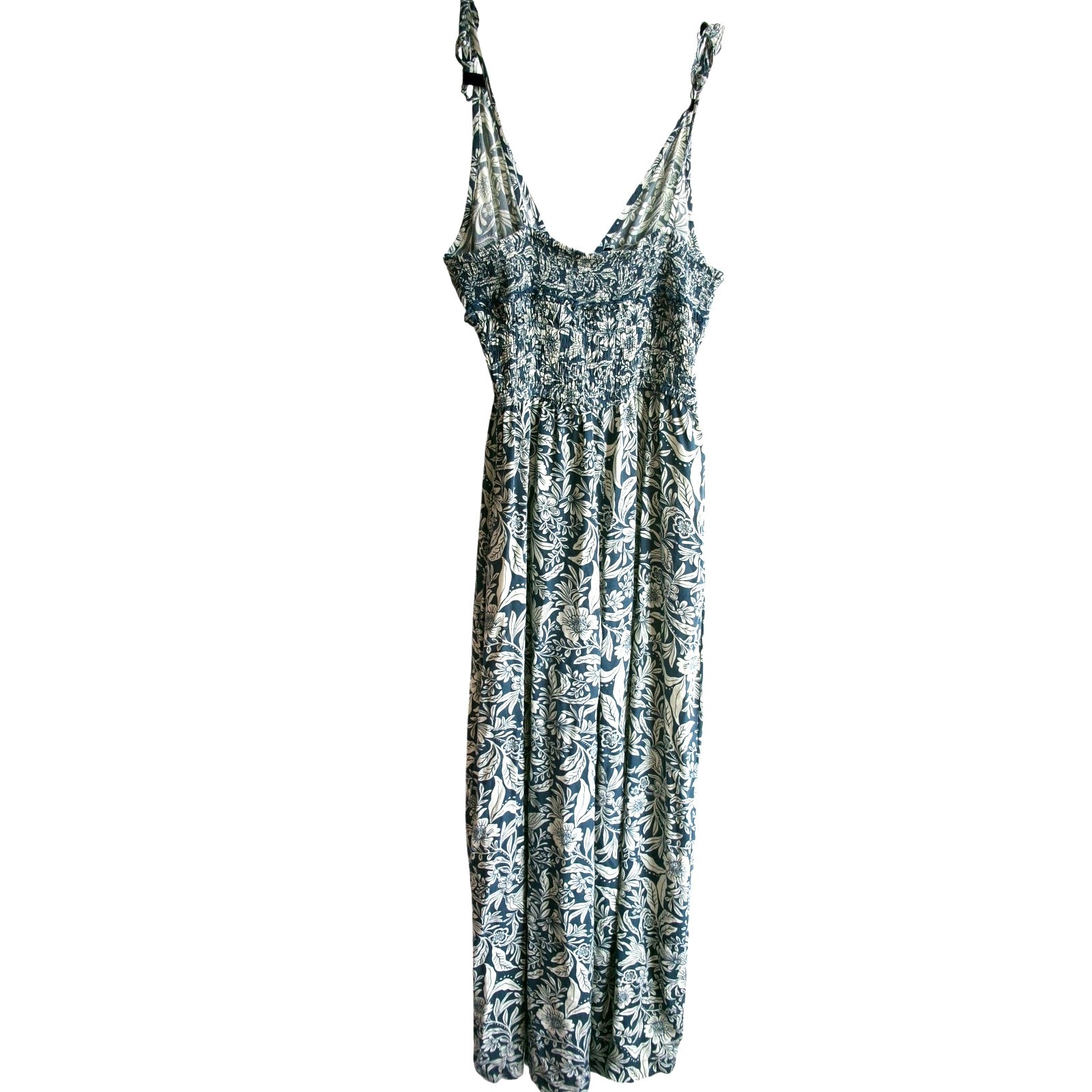 Patrons of Peace Floral Smocked Wide Leg Jumpsuit Women’s Medium Blue Boho