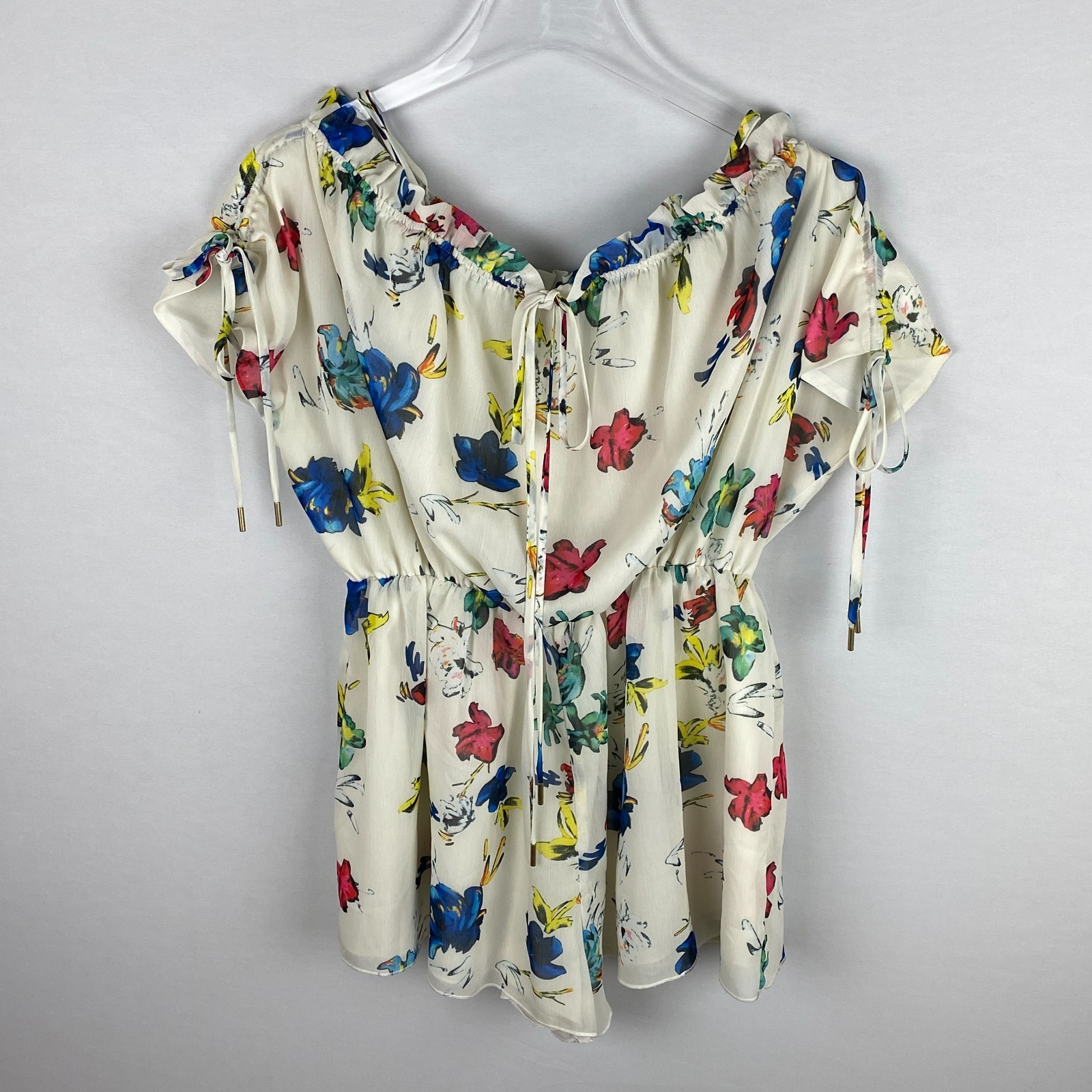 House of Harlow Romper Womens Summer Floral Ruffle Cute Pretty Elastic Waist M