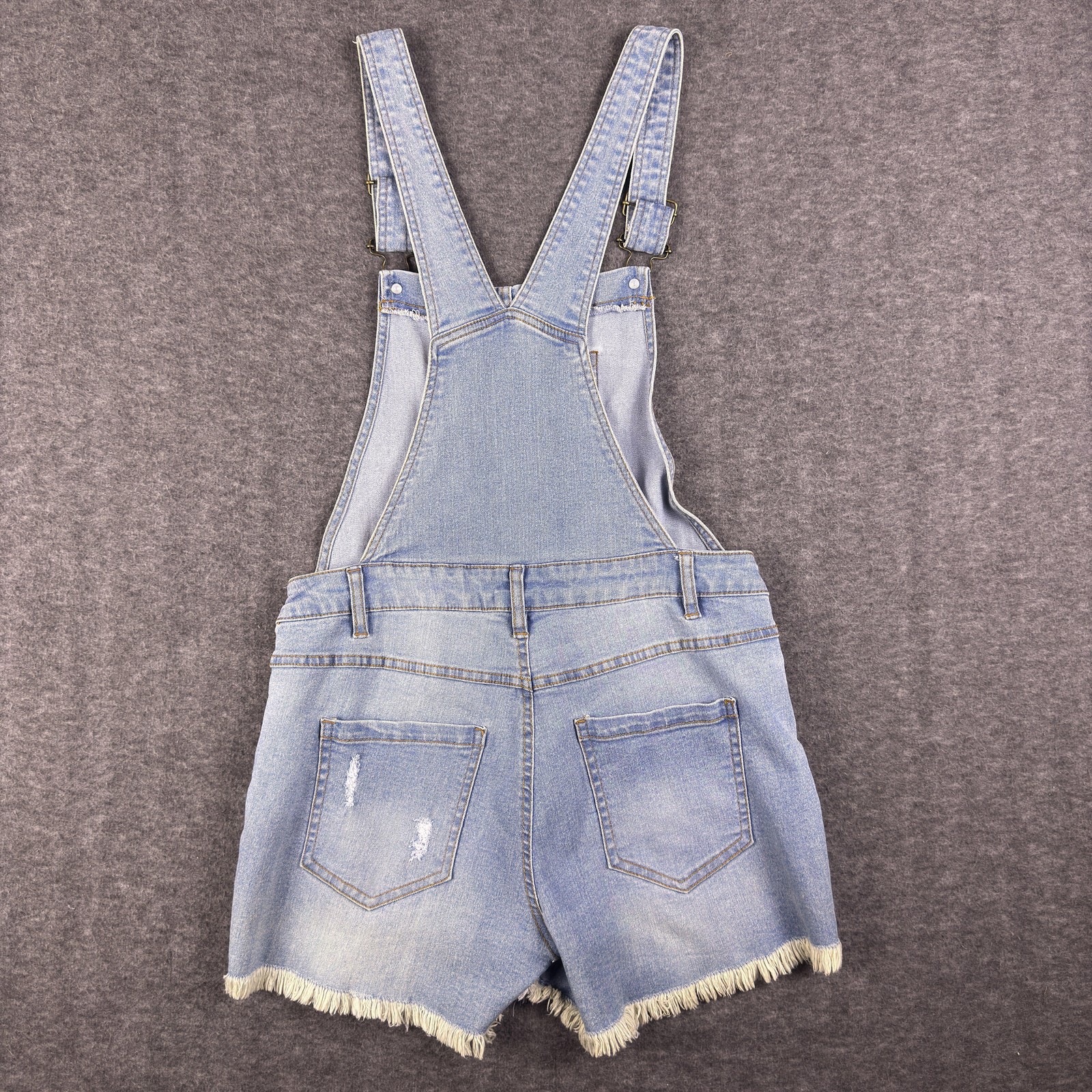 VENUS Overalls Womens 2 Blue Denim Distressed Shortalls Frayed Hem 4 Inseam