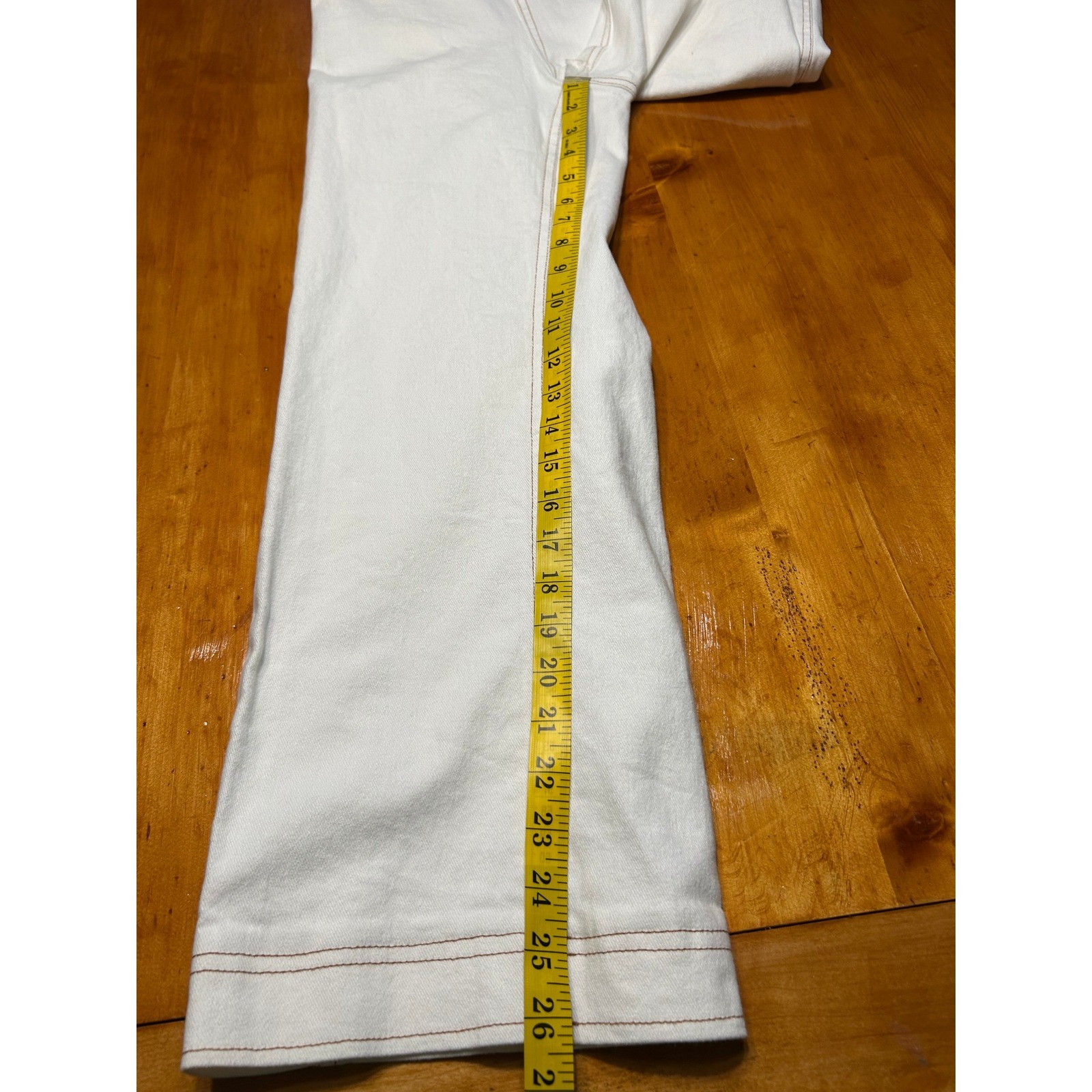 Vestique Honeymoon Jumpsuit Cream Denim Wide Leg Puff Sleeve Tie Back Cutout