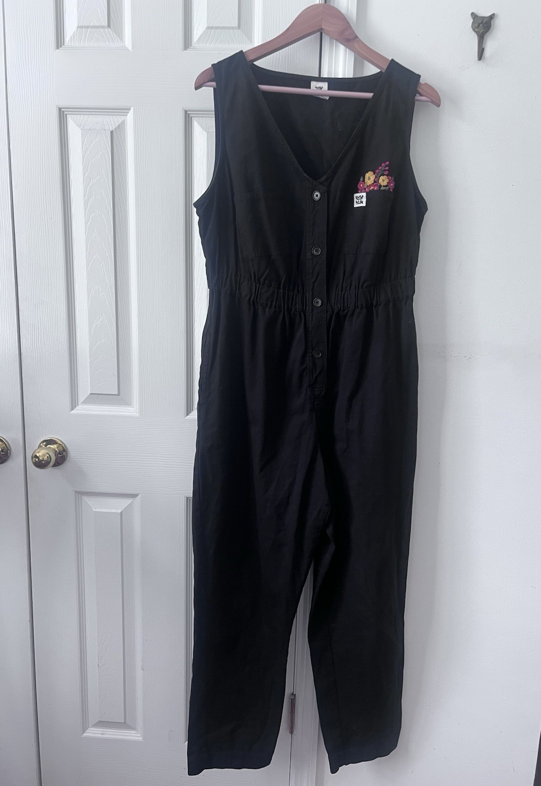 Lucy & Yak Size 14 Organic Cotton Sleeveless Black Jumpsuit W/Embroidery
