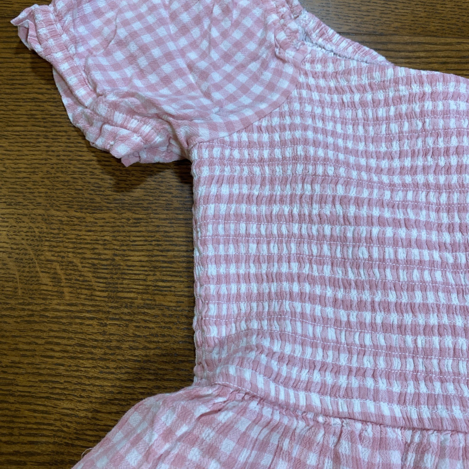 HOLLISTER Pink White Gingham Romper Puff Sleeve Picnic Coquette Cottage Farm L