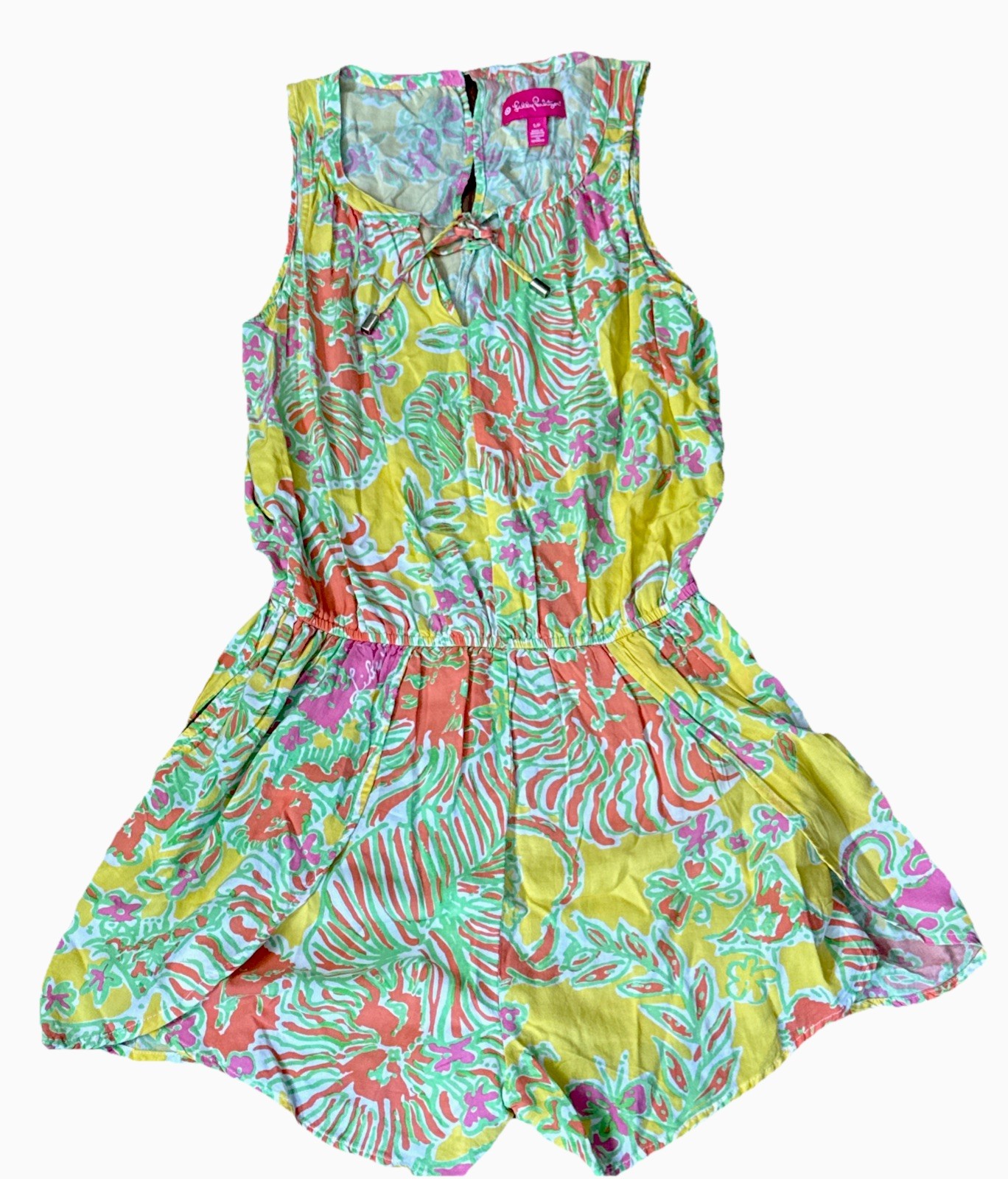 LILLY PULITZER Challis Happy Place Romper SZ Small Tropical Floral Summer Beach