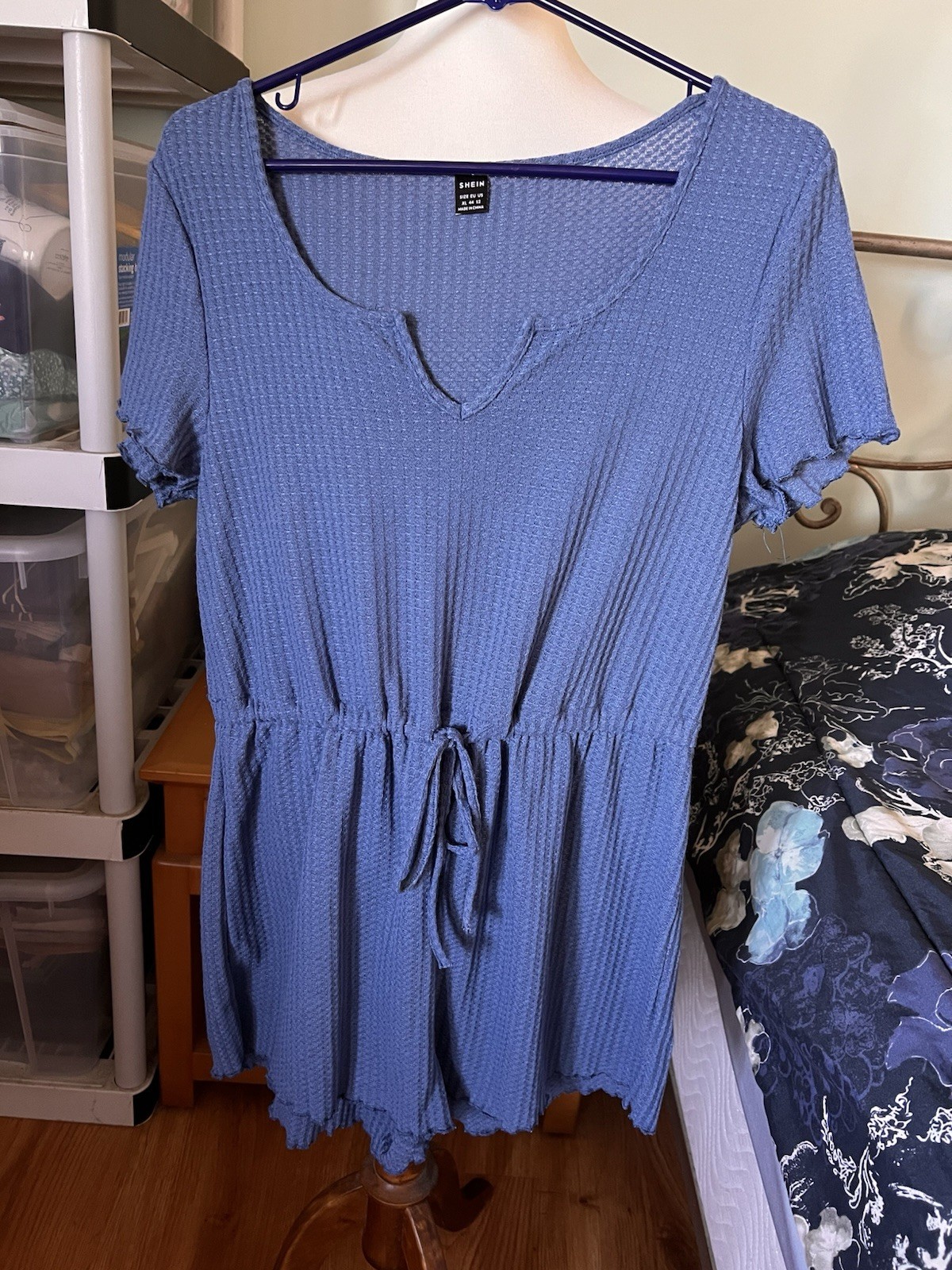 Shein XL NWOT Woman’s Blue Waffle Knit Shorts Jumpsuit