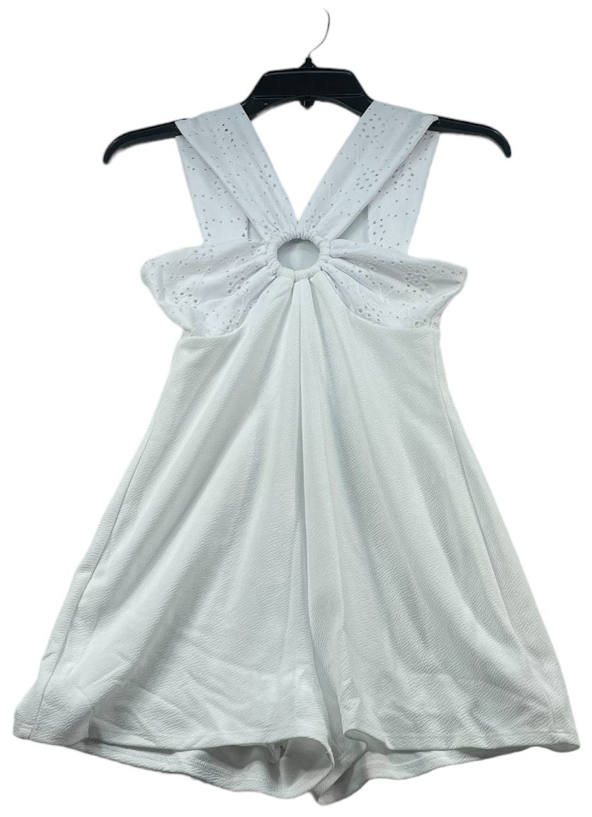 Bar III Romper Womens size XXS White Sleeveless Keyhole Neck Stretch Eyelet New