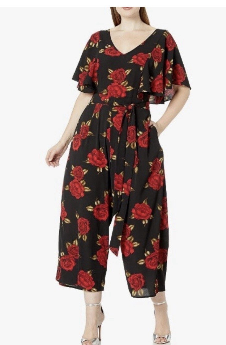 NWT City Chic Womens Rose Liason Jumpsuit, Multicoloured, Plus Size, XS/14W Belt