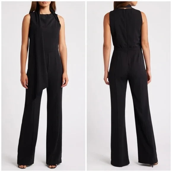 Black Halo Black Enola Side Drape Sleeveless Jumpsuit Size 6 $435