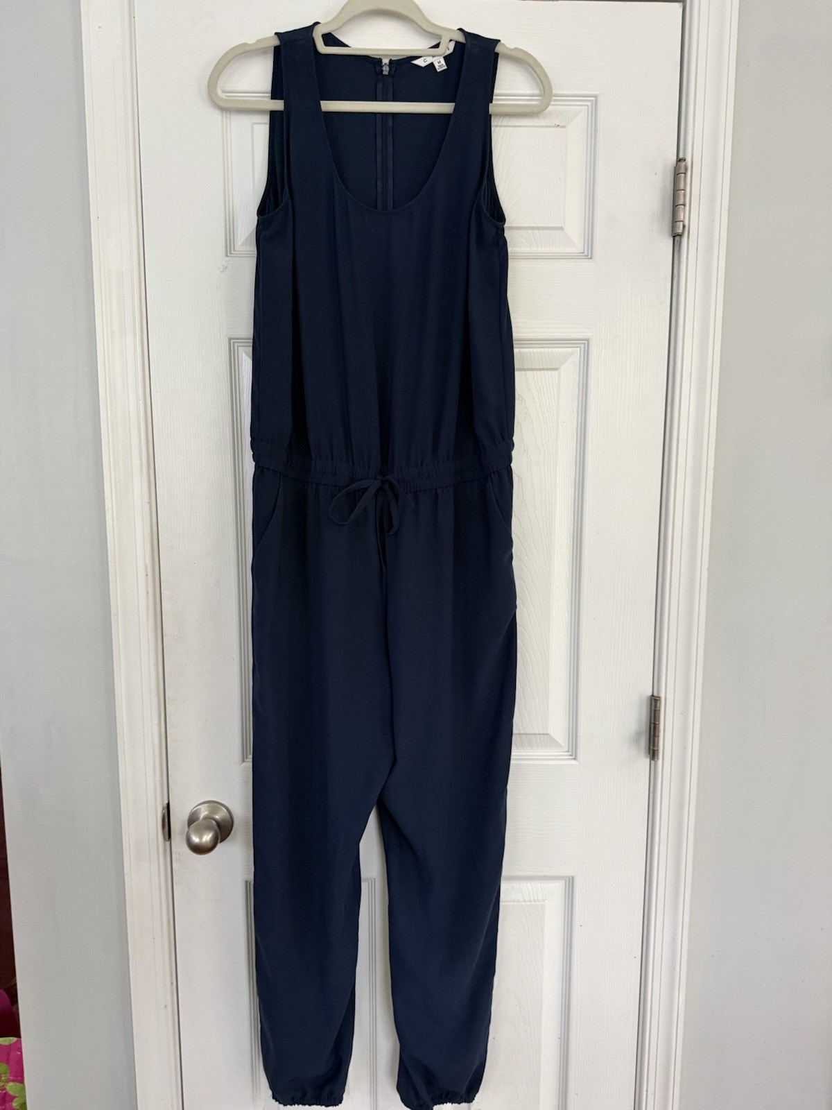 CAbi Women’s Blue Solid Sleeveless Scoop Neck Jumpsuit Elastic Waist M