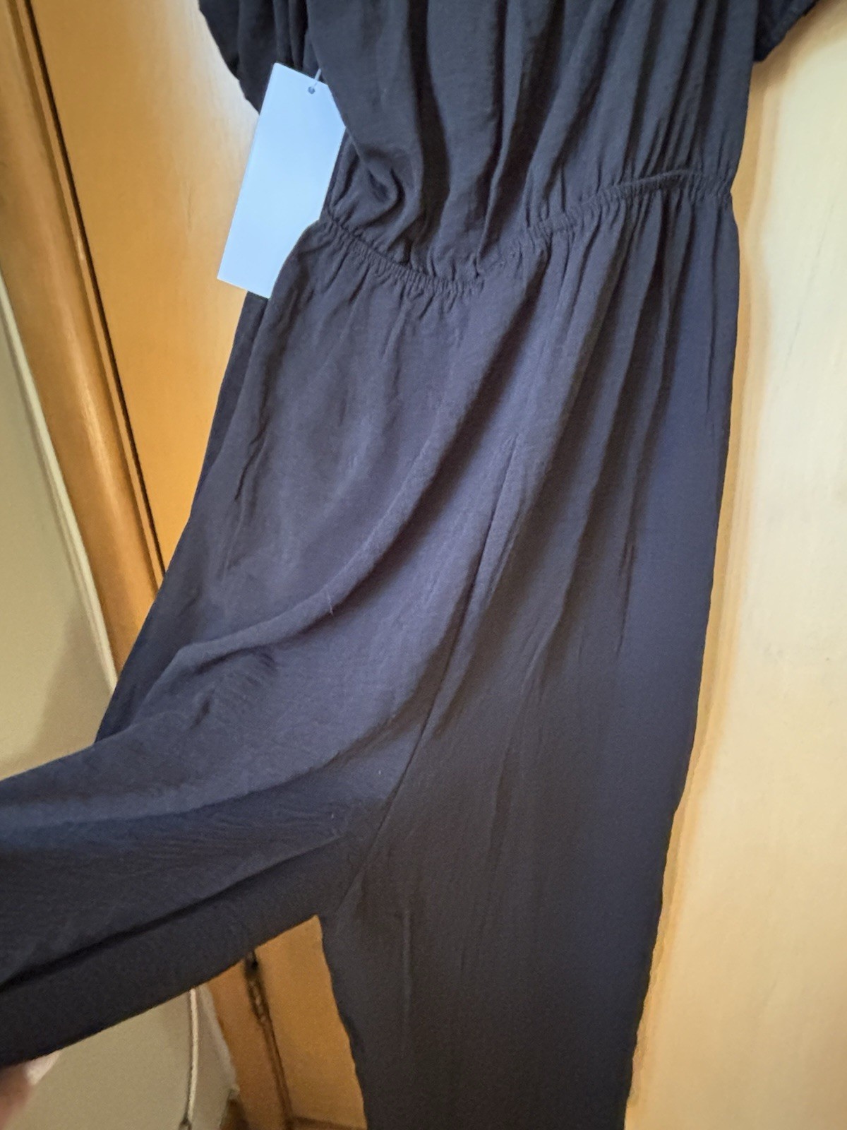 Charli & Jean Black Off Shoulder Wide Leg Jumpsuit Puff Sleeve Women’s M NWT