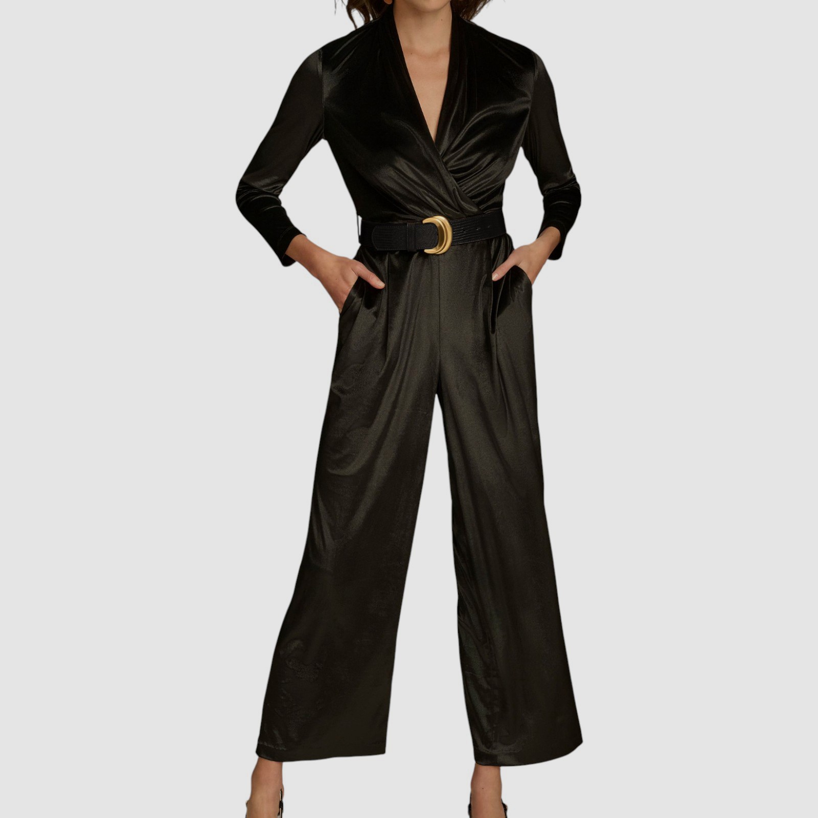 Donna Karan New York Women’s Black Velvet Wide-Leg Jumpsuit. Size 12