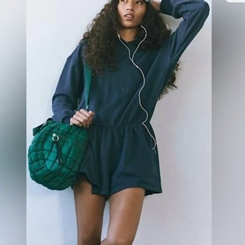Free People FP Movement Such a Flirt Romper Open Back Midnight Navy Small