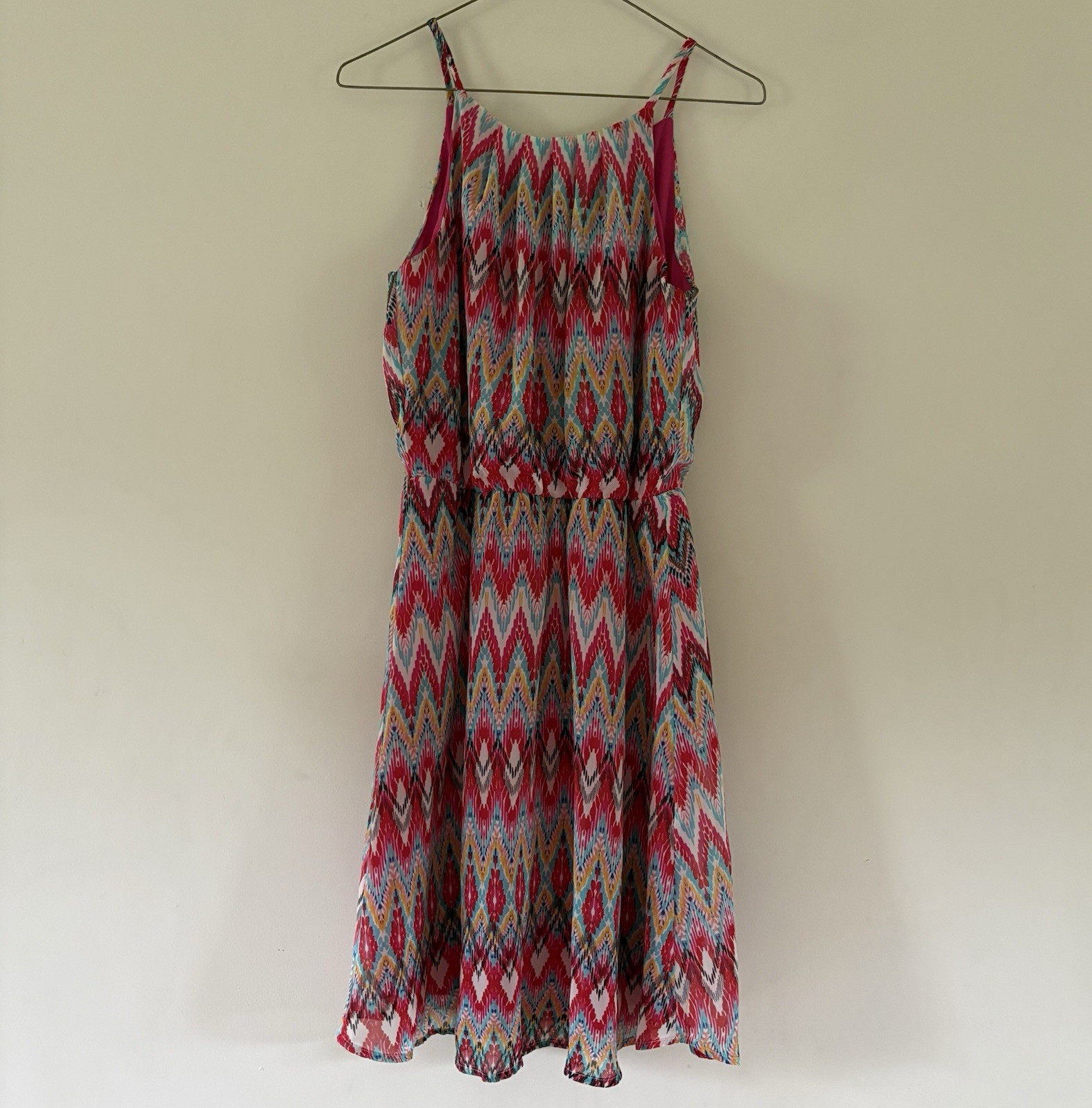 Tacera Women’s Multicolor Ikat Chiffon Halter Wide-Leg Ruffle Jumpsuit S
