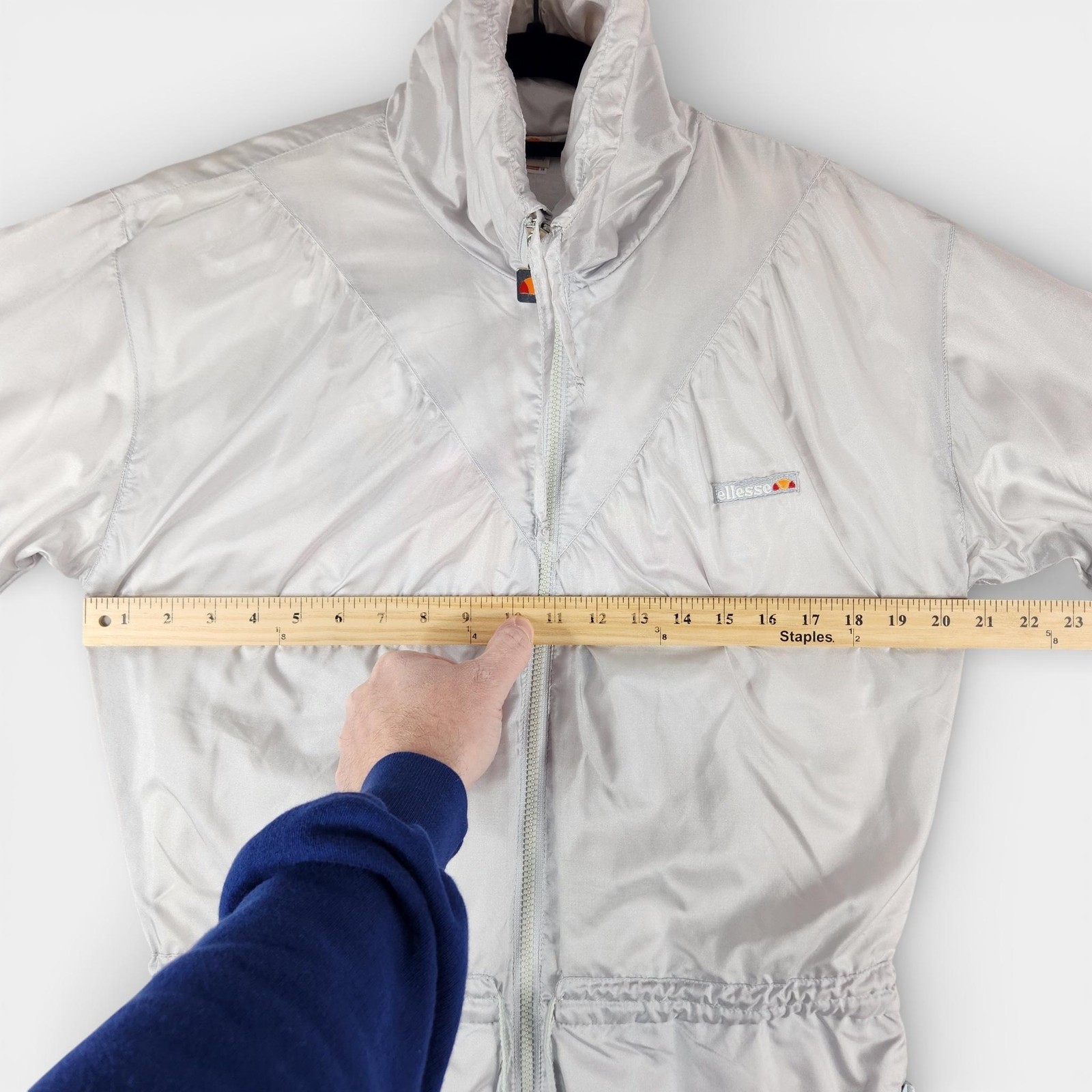 Vintage Ellesse Jumpsuit Womens 6W Silver Nylon Tennis Windbreaker Retro Italy