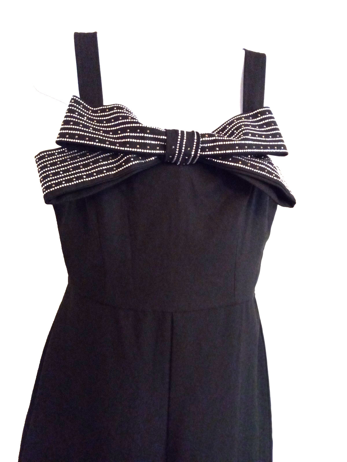 Main Strip Black Jumpsuit with Large Sparkly Bow Size M NEW
