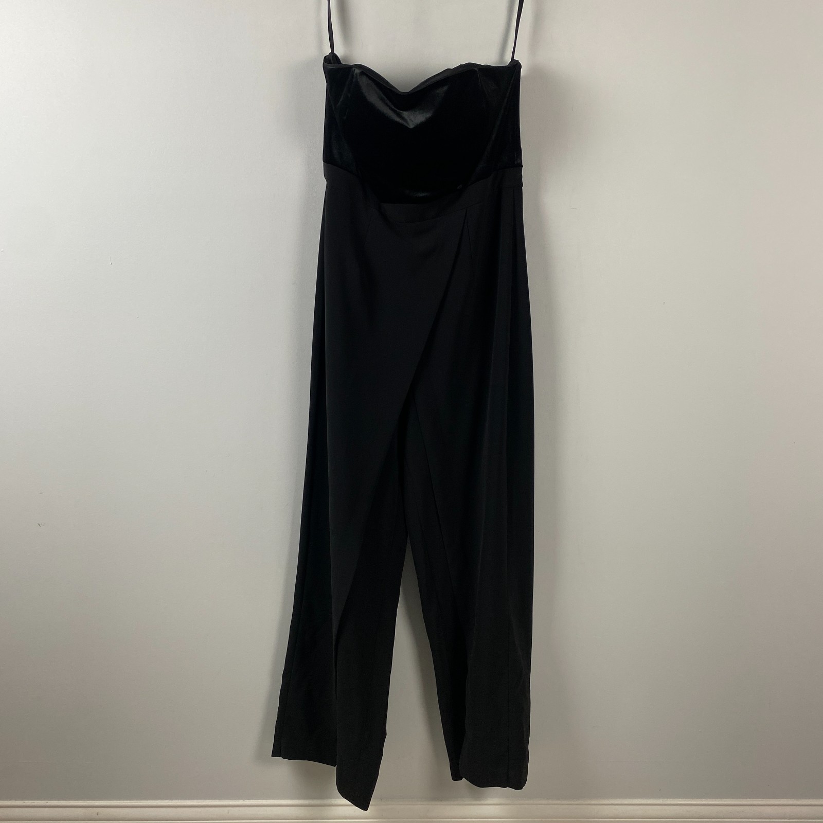 White House Black Market Strapless Wide Leg Jumpsuit Size 10 Black Velvet Bodice